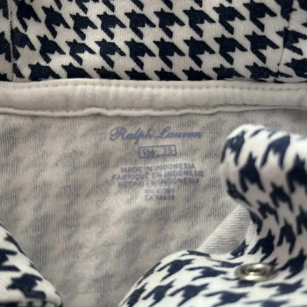 Ralph Lauren Navy and White Houndstooth Footie 9m